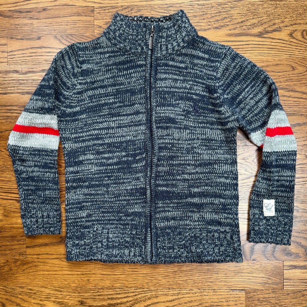 British English Laundry Knit Navy and Red Kids Zippered Sweater Cardigan Size 5